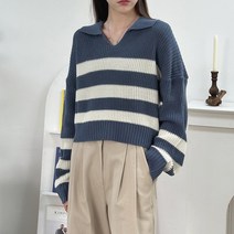 [오버나인] 여자 여성 단가라 세미 크롭 카라 니트