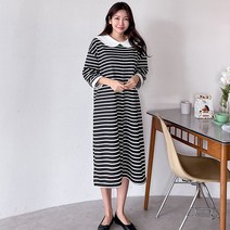 퍼니걸스 6195 루즈핏 배색 카라 단가라 롱 원피스 여성의류