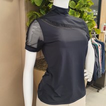 [슈페리어] 2022 SS 여름신상 소매 메쉬 소재 상단 찡 포인트를 준 여성스러운 골프 반목 티셔츠 PCC1203 인천논현, 90, 블랙