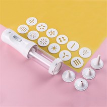 전기 쿠키 프레스 건 Churros 메이커 12 디스크 및 4 아이스 팁 케이크 DIY 도구 베이킹 악세서리 스탬프 세트, [01] WHITE