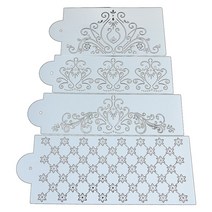 4팩 DIY 플라스틱 소재 설탕 체 몰드 폰단트 프린팅 스텐실 케이크 스텐실 엣지 장식 템플릿 베이킹 가젯