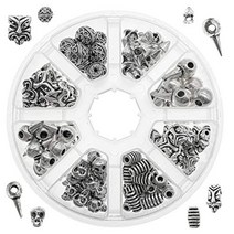 240 Antique Silver Metal Spacer Beads for Jewelry Making Adults 9 Style Casting Steel Bulk Bead As, 1