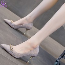 셀럽당 메탈 체인 글리터구두 하이힐