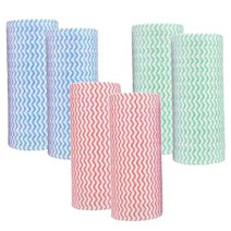 쀼팩토리 일회용 빨아쓰고 뜯어쓰는 부직포 롤행주 50매 x 6개 300매, 핑크2+블루2+그린2 (300매)