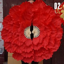 너슬 부채 92cm 대형 하프 접이식 댄스 팬 양면 모란 플라워 핸드 스퀘어 공연 소품 댄싱 클럽 용, [01] For right hand, 02