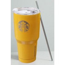 스타벅스 대용량 텀블러 실버 에디션 910ml(스테인레스 빨대 포함), 옐로우