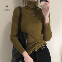 올리브색 그린색 초록색 기본 긴팔 하프 하이 넥 스웨터 여성 가을 기본셔츠 트렌드