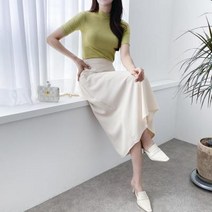 여자 썸머 뒷밴딩 A라인 컬러 롱 스커트