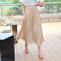 데일리앤 하프 새틴 플리츠 밴딩 롱스커트