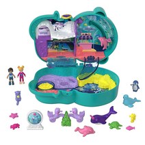 폴리포켓 Otter Aquarium 컴팩트 수족관 테마 마이크로 폴리 및 니콜라스 인형 5개의 리빌 및 12개의 액세서리 팝 및 스왑 기능 만 4세 이상을 위한 훌륭한 선
