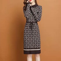 미미앤느 여성 우아한 모임룩 마실룩 외출복 긴팔 니트 허리 리본 미디원피스
