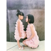 모녀 커플룩 패밀리룩 맘 모녀룩 엄마 딸 드레스 여름 민소매 술 드레스 패밀리 44
