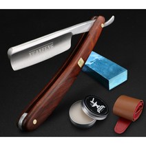 바버샵 클래식 면도기 일자 수동 일본 수입 레트로 남성 이발소 예리한 면도날 독일 탄소강, 백단 면도기 + 천 + 면도비누 + 돌