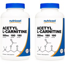 아미노산 Nutricost Acetyl L-Carnitine 500mg 아세틸 L-카르니틴 노화방지, 180정 x 2병, 2개