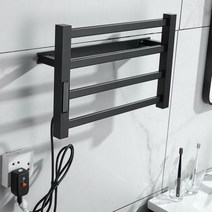 욕실 전기 목욕 수건 난방 장치 선반 걸이 55 ℃ 온도 조절 건조기 펀치 없는 히터 레일 검정색 앱스트, 블랙_왼쪽 | 220V