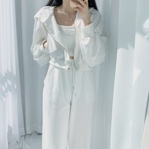 골지 크롭 나시 후드집업 와이드 팬츠 쓰리피스 세트