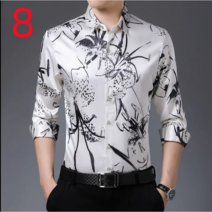 봄 가을 신작 논철 주름 방지 논 볼 플라워 셔츠 남성용 긴팔 캐주얼 셔츠