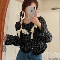 세련된 귀여운 프릴 Peplum 탑 여성 일본 프레피 스타일 여자 기본 버튼 화이트 셔츠 블라우스 폴카 도트 판매