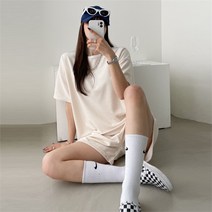 벨르 BELLE 여성 봄 여름 오버핏 면 반팔 티 반바지 홈웨어 세트 (8397398)