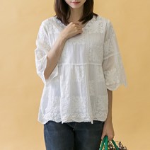 조각 꽃자수 물결 블라우스