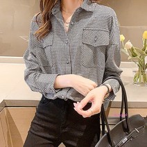 여자체크블라우스 카라 남방 의류 여성 긴팔cde929