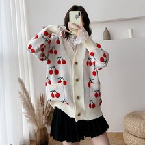 러블리 패턴 10대 20대 루즈핏 배색 여성 가을 가디건