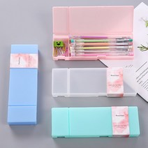 반투명 무지 필통 사각 플라스틱 분할 펜슬 케이스 문구 사무용품 필기도구 학용품 수납, 화이트