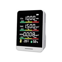 5In 1 휴대용 공기질 모니터 CO2 측정기 이산화탄소 디지털 온도 습도 테스터 HCHO TVOC 미터, 01 White