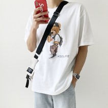 모노포스 (자체제작)베어 셀피 프린팅 반팔 티셔츠 PH40