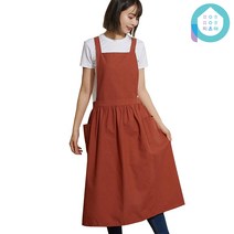 픽온해 빅사이즈 프로방스 마농 프릴 원피스 포켓 린넨 코튼 방수 앞치마, 퍼시몬레드, (Large)방수, 1개