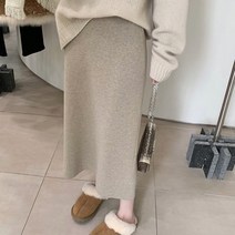 허리밴딩 도톰 울니트 롱 스커트