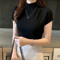 베이직 반팔 폴라 니트 티 W194