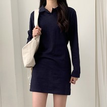 포디룩 [데일리룩] 긴팔ver. 걸리쉬 카라넥 뒷리본 미니원피스