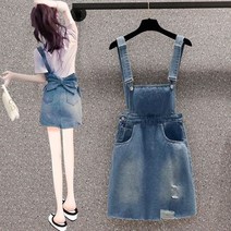 F8372 뒤 왕리본 멜빵청치마 청원피스 데님원피스