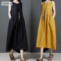 여성 여름 린넨 민소매 롱 원피스 4914