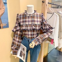 도로시홀릭 초코체크프릴블라우스(DO40704C)