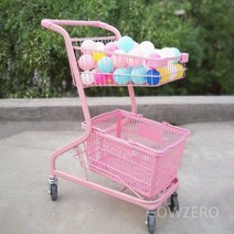 예쁜 쇼핑카트 촬영 소품 슈퍼마켓 철제 카트 웨건 트롤리, O. 핑크 이브닝 카 + 바구니