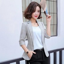30대 여성 정장자켓 plaid 가을 플러스 사이즈 코튼 린넨 블레이저 사무실 40대