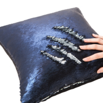 매직쿠션 스팽글쿠션 재미있는 투톤 매직 스팽글 쿠션 손으로 쓰다듬으면 변하는 쿠션 쿠션커버 베개커버, 네이비 + 은색