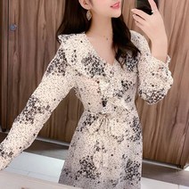 가바바 여성 원피스 클래식 꽃무늬 브이넥 레이스 쉬폰 청순 데이트룩 롱원피스 G32744