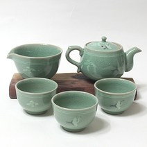 이천도자기 토비 (손물레 )청자 운학고리 3인 다기세트, 1