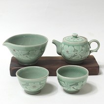 (고급) 청자 동백 고리 2인다기 세트, 1