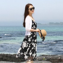 터치라인 주니 여성 여자 여름 비치 휴양지 여행 바캉스 룩 니트 7부 얇은 썸머 가디건