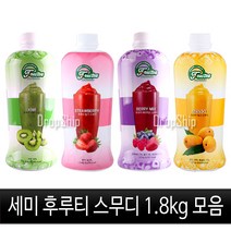 세미 후루티 스무디 1.8kg 모음 /딸기/키위/베리믹스/망고/스무디/쉐이크/퓨레/농축액/시럽/소스/생과일/주스/음료/과일원액/베이스/아이스크림/빙수/토핑, 1개, 세미 딸기 스무디 1.8kg