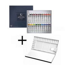 신학기 화방용품 D, 1세트, 신한 24색 7.5ml 전문가용 수채물감+흥일 420 전문가용 팔레트 20칸, 24색, 7.5ml