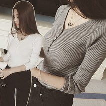 HQINT 단추브이골지니트