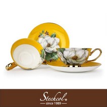 스테콜 노랑바탕 흰 꽃 홍차잔 2인조, S13015(T2), 2set