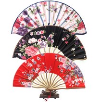 고급 신형 웨이브꽃 접부채B ＋고급 매듭 부채집증정, 검정