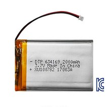 DTP 리튬폴리머전지 634169-PCM(3.7V 2000mAh)51021RR 충전지, 1개, 1개
