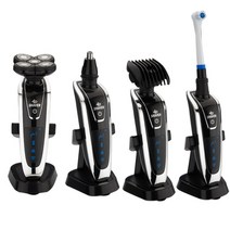 LKELEC 4in1 입체면도기 전동칫솔 전기이발기 콧털제거기, 블랙